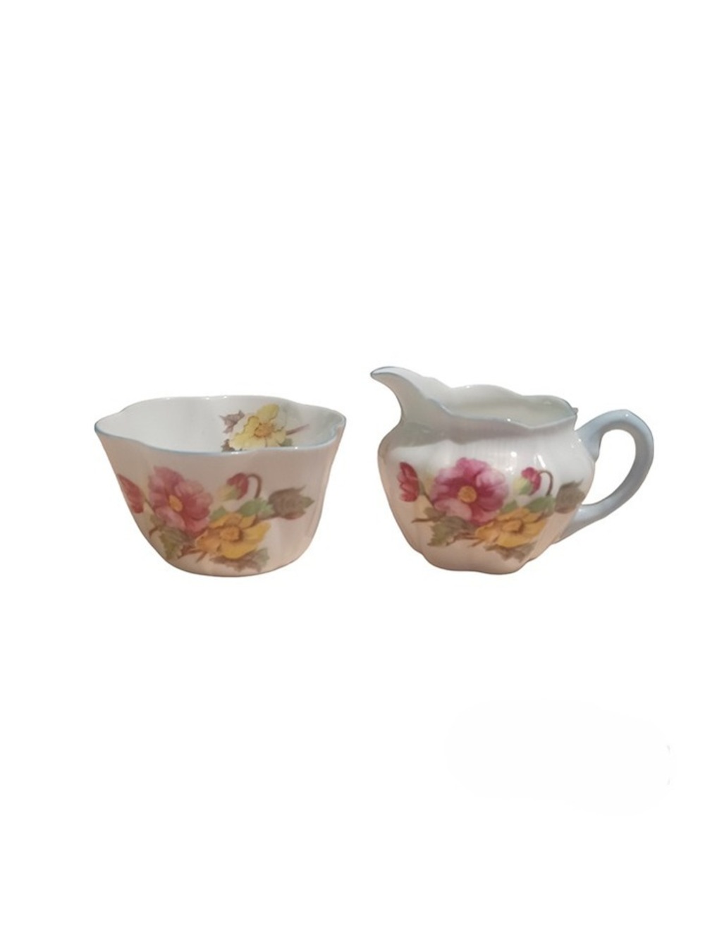 Vintage Shelley Bone China Begonia Floral Creamer and Sugar Bowl Set